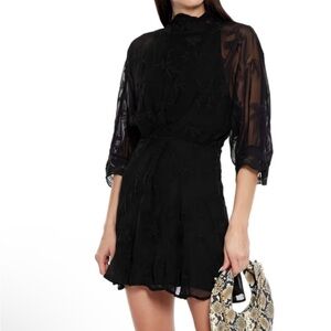 IRO Leine rochet-trimmed Broderie Anglaise Chiffon Mini Dress Black 40